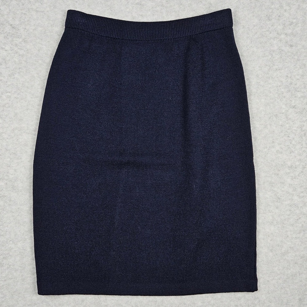 St. John Collection Marie Gray Women's 2 Blue Knit Pencil Skirt Santana Pull On